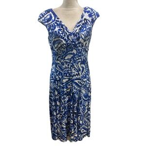 Lauren‎ Ralph Lauren Women's Size 8 Blue White Floral Print Dress Cap Sleeve